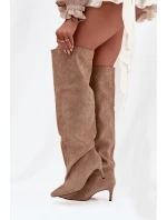 Dámské kozačky na jehlovém podpatku bez zapínání béžové Mavilla