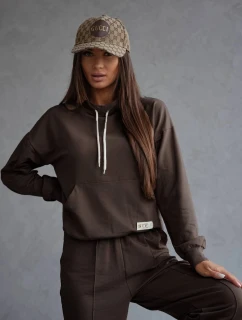 Teplákový komplet v čokoládové barvě - mikina se stojáčkem a kalhoty (82162)