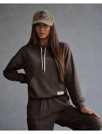 Teplákový komplet v čokoládové barvě - mikina se stojáčkem a kalhoty (82162) Teplákový komplet v čokoládové barvě - mikina se stojáčkem a kalhoty (82162)