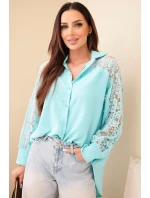 Dámská viskózová košile s krajkovými rukávy a límečkem mintová