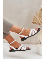 Kožené Dámské Sandály Na Plochém Podpatku Bílé Zazoo 3688