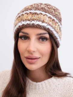 Dámská zimní čepice s barevným vláknem a elastickým stahováním K352 cappuccino