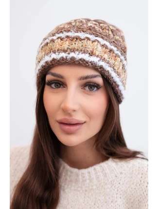 Dámská zimní čepice s barevným vláknem a elastickým stahováním K352 cappuccino