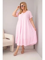 Dámské šaty plus size s krátkým rukávem a volánem z lehké viskózy bonbónová růžová