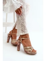 Dámské kožené sandály na podpatku Maciejka 06564-22 béžovo-zlaté Dámské kožené sandály na podpatku Maciejka 06564-22 béžovo-zlaté