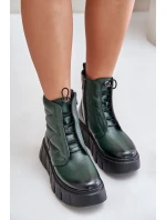 Zazoo 60472 Kožené Boty Na Platformě A Klínu Tmavě Zelené Zazoo 60472 Kožené Boty Na Platformě A Klínu Tmavě Zelené