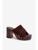 Dámské sandály na podpatku se zlatými přezkami Čokoládové Nerelle