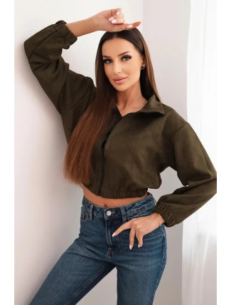 Semišová mikina na zip khaki