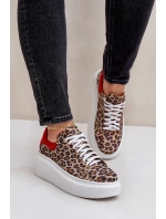 Kožené sneakerky na platformě s leopardím vzorem Zazoo 3346 hnědo-červené