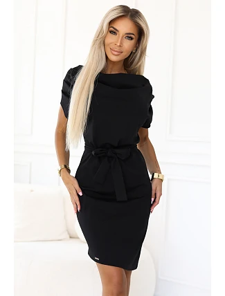 Dámské šaty s asymetrickou sukní a páskem 240-8 černé - Numoco