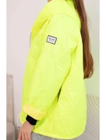 Dámská jarní prošívaná bunda s kapucí a zipem žlutý neon