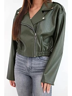 Dámská křiváková bunda z ekokůže na zip khaki