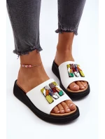 Dámské kožené pantofle na platformě s ozdobou Béžové Monroe