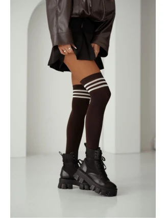 Podkolenky se stahovákem v pruhy bavlněné čokoládové