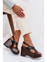 Dámské sandály z eko kůže na platformě Černé Janivra