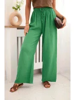 Mušelínové kalhoty se širokou nohavicí zelený