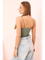 Dámská halenka s body bez ramínek, volánky a výstřihem do V světle khaki