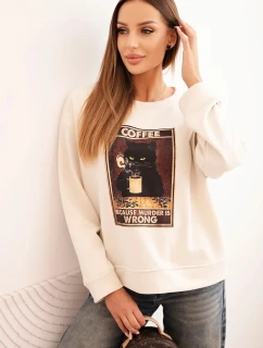 Dámská bavlněná mikina s potiskem kočky a nápisem světlá béžová