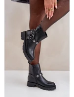 Boty Na Ploché Podpatky Z Ozdobnými Pásky Černé Felilania