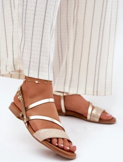 Kožené dámské sandály na plochém podpatku Maciejka 06966-25 zlaté