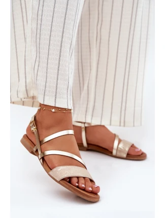 Kožené dámské sandály na plochém podpatku Maciejka 06966-25 zlaté