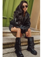 Zateplené nazouvací dámské kozačky na masivní platformě s kapsami Černé Clarinda