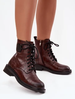 Kožené dámské workery s ozdobným detailem Maciejka K7180-01 hnědé