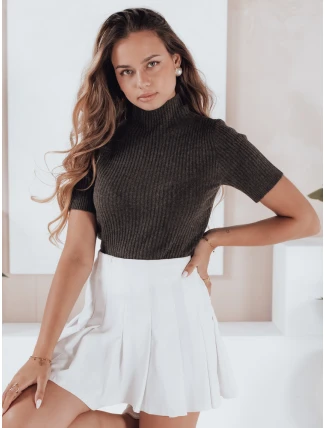 Dámský žebrovaný svetr s krátkým rukávem GIRLGLORY hnědý FashionStreet MY2554 Dámský žebrovaný svetr s krátkým rukávem GIRLGLORY hnědý FashionStreet MY2554