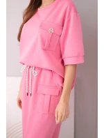 Dámský komplet máslový s halenkou a midi sukní růžový