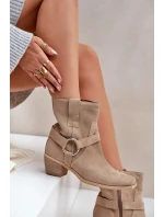 Boty z přírodní semišové kůže na podpatku Jasnobežové Zazoo 3444/2