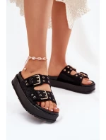 Dámské Pantofle Se Zlatými Přezkami Na Platformě Černé Virvania