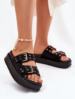 Dámské Pantofle Se Zlatými Přezkami Na Platformě Černé Virvania