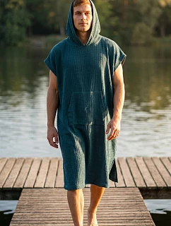 pánské vaflové pončo Saimaa s kapucí Teal