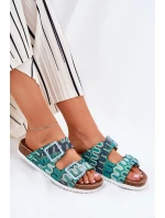 Dámské Pantofle S Přezkami A Briliantem S.Barski RB51-006 Zelené Dámské Pantofle S Přezkami A Briliantem S.Barski RB51-006 Zelené