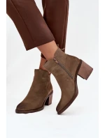 Dámské kotníkové boty z přírodního semiše na sloupku vyhřívané Sergio Leone BT25321-S khaki
