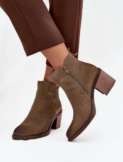 Dámské kotníkové boty z přírodního semiše na sloupku vyhřívané Sergio Leone BT25321-S khaki