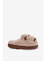 Kožešinové dámské pantofle s mašličkami béžové Saviera