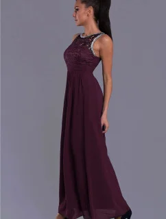 Dámské společenské šaty EVA LOLA s krajkou a kamínky dlouhé tmavě modrá