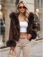 Krátká dámská bunda s odnímatelnou kožešinou, hnědá, FashionStreet TY5834 Krátká dámská bunda s odnímatelnou kožešinou, hnědá, FashionStreet TY5834