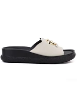 Dámské kožené žabky na platformě béžové S.Barski KV61-6046