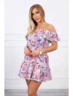 Květinové šaty s odhalenými rameny tmavě růžové