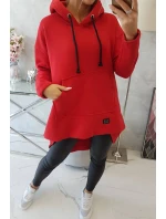 Zateplená mikina s dlouhými zády a kapucí červená Zateplená mikina s dlouhými zády a kapucí červená