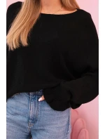 Dámský svetr z mohéru s nařasenými rukávy a výstřihem na zádech černý Dámský svetr z mohéru s nařasenými rukávy a výstřihem na zádech černý
