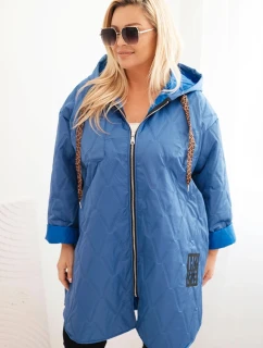 Dámská bunda Plus Size prošívaná s kapucí a nápisem HOPE jasno jeansová