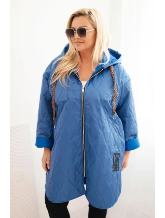 Dámská bunda Plus Size prošívaná s kapucí a nápisem HOPE jasno jeansová