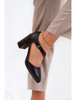 Kožené Lodičky Na Podpatku S Přezkou Vinceza 91133 Černé