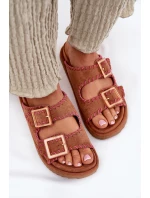 Dámské Sandały S Přezkami A Dekorativním Švem Hnědé Visley