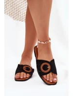 Dámské Pantofle Na Plochém Podpatku S Přezkou Černé Lanoni