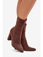 Dámské kozačky na podpatku s prošíváním hnědé Rosivelle Dámské kozačky na podpatku s prošíváním hnědé Rosivelle
