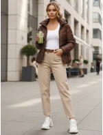 Dámská prošívaná bunda s kapucí hnědá FashionStreet TY5590 Dámská prošívaná bunda s kapucí hnědá FashionStreet TY5590